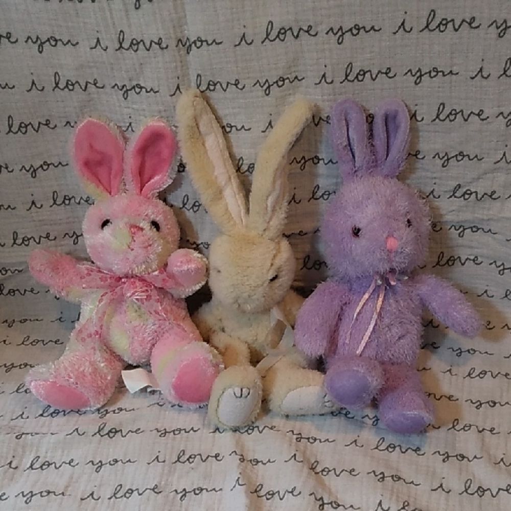 Plush‎ Bunny Trio Pink, Cream, and Purple Lot Of 3 Toys